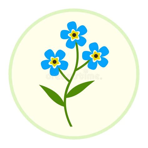 Blue Forget Me Not Flowers With Leaves Stylized Vector Image Stock