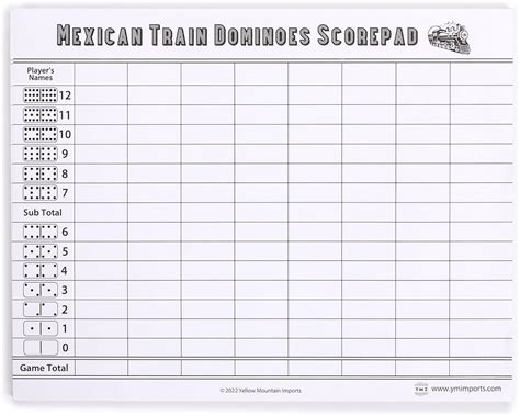 Buy Yellow Mountain Imports Mexican Train Dominoes Scorepad 50 Sheets
