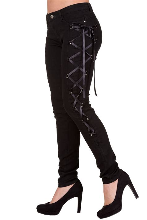 gothic rockabilly steampunk black side corset skinny jeans pants
