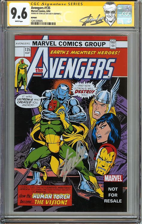Avengers 135 Cgc 96 Nm Signed Stan Lee Reprint Marvel Movie Vision