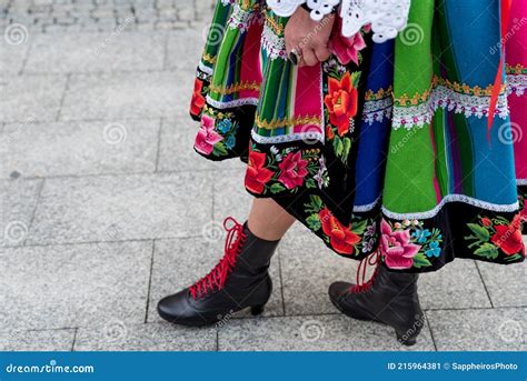 Woman Dressed In Polish National Folk Costume From Lowicz Region Stock Image Image Of