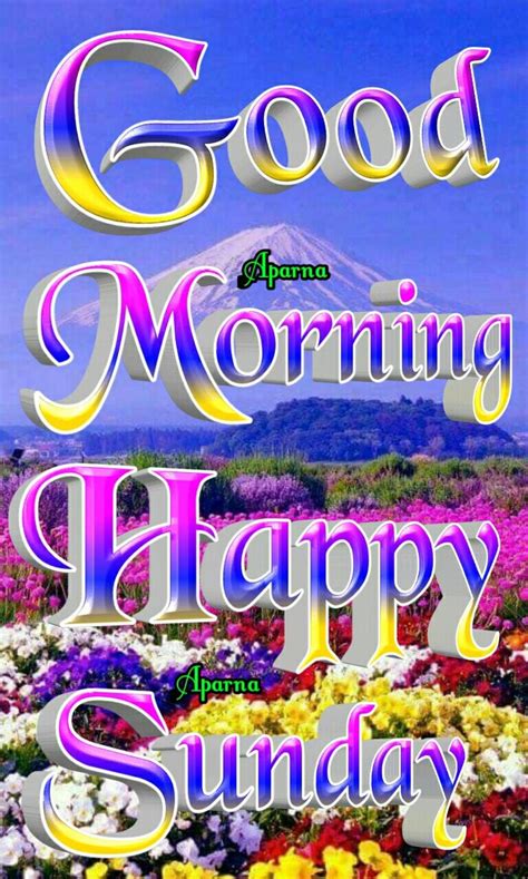 The Words Good Morning Happy Sunday Are Displayed In Front Of Colorful
