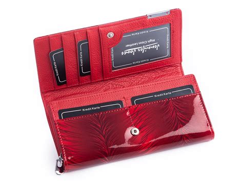 Jennifer Jones Czerwony portfel damski gładki w piórka RFID | Ładne