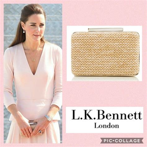 A Woman Is Wearing A Pink Dress And Holding A Beige Purse With The Words L K Benette London On It
