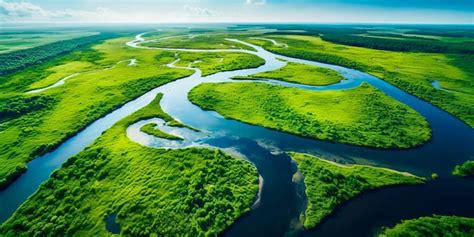 Premium Ai Image Aerial View Of A River Delta With Lush Green