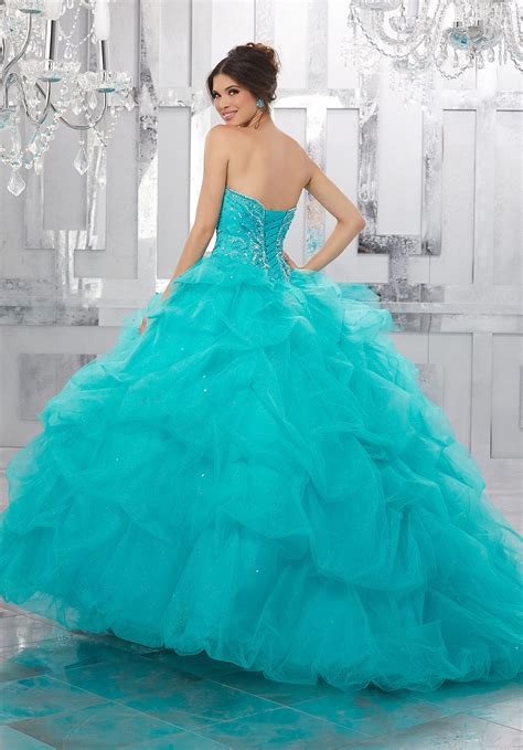 Rhinestone And Crystal Beading On A Ruched Tulle Ball Gown Morilee