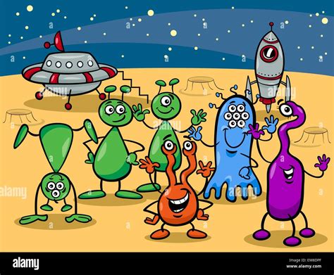 Ufo Aliens Group Cartoon Illustration Stock Vector Image And Art Alamy