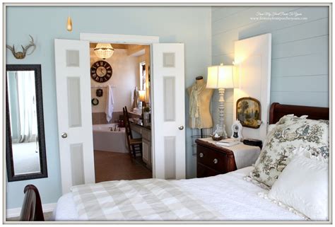 To the right is the bed, and balcony beyond. From My Front Porch To Yours: Farmhouse Master Bathroom