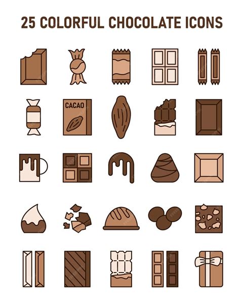 Cacao En Chocolade Eenvoudige Pictogrammen Instellen Lekker Cacaobonen