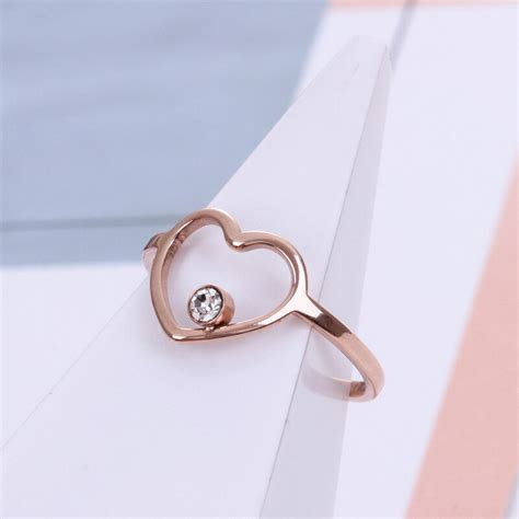Stainless Steel Love Heart Rings For Women Fashion Cute Rose Gold