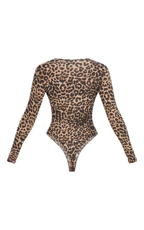 Brown Leopard Print Cut Out Bodysuit Tops Prettylittlething