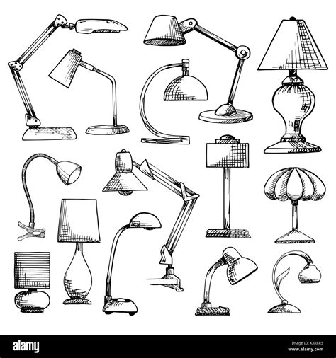 Lámparas Set Aislado Sobre Fondo Blanco Ilustración Vectorial En Un
