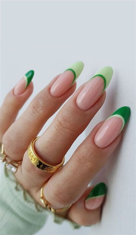 40 Cute And Coloured French Tip Nails Two Toned Green Double French
