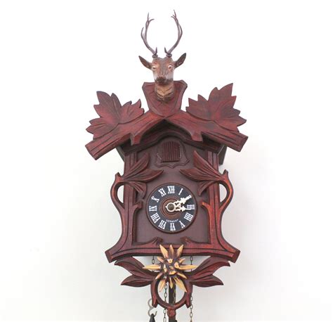 Vintage Hunters Cuckoo Clock With Edelweiss Wooden Hand Etsy Clock