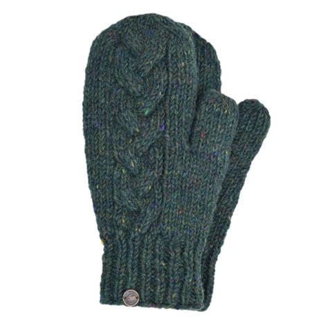 Fleece Lined Mittens Cable Pine Heather Black Yak
