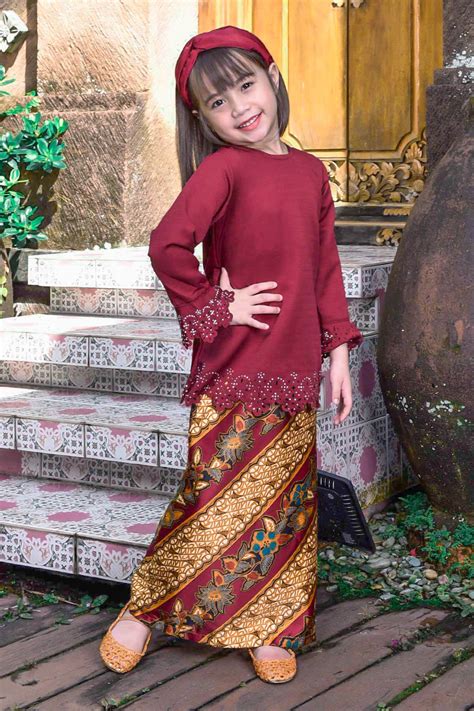 Baju Kurung Batik Lasercut Narnia Kids Maroon Muslimahclothingcom