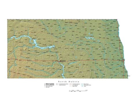 north dakota illustrator vector map with cities roads and photoshop terrain image