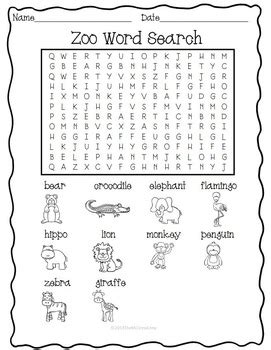 Zoo Animals Word Search Seek and Find by The McGrew Crew | TpT
