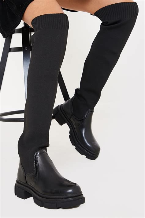 black knee high sock boots in the style usa