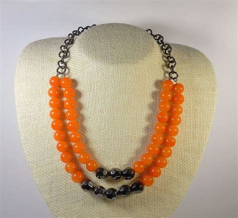 Orange Multistrand Necklace Statement Necklaces For Women Etsy