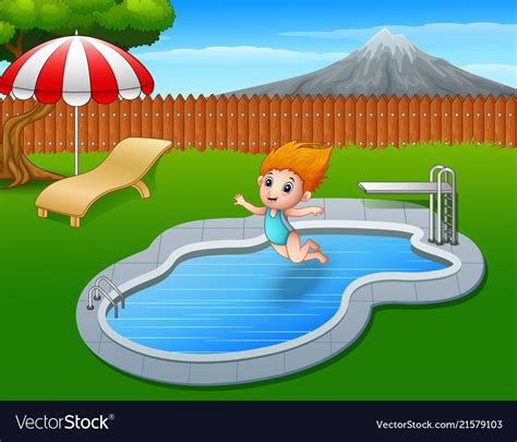 Cartoon Girl Jumping In Swimming Pool Royalty Free Vector