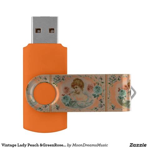 Vintage Lady Peach And Green Roses Usb Flash Drive