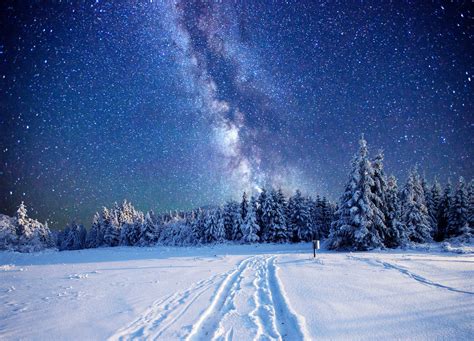 Landscape Night Winter Snow Wallpapers Hd Desktop And
