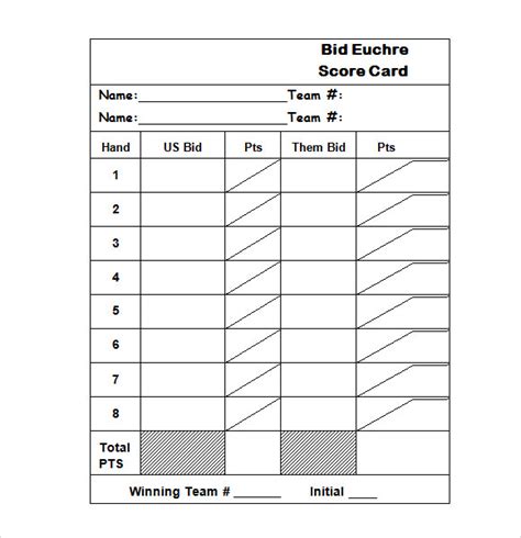 Sample Euchre Score Cards 7 Free Documents In Pdf