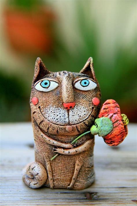 This shows off the love of cats all over the world. Pottery cat miniature Boy cat figurine Ceramic cat | Etsy ...