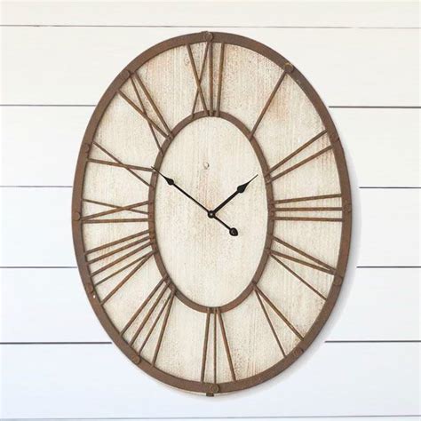 White Washed Oval Wall Clock Antique Farmhouse