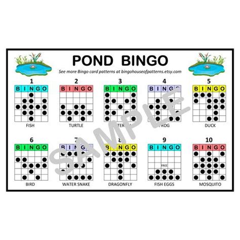 Pond Bingo Card Patterns For Really Fun Bingo Games Bingo Etsy
