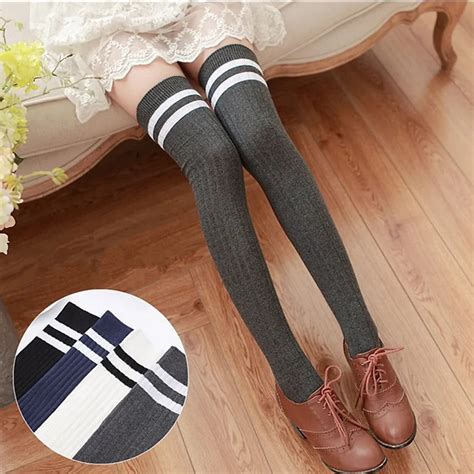 high quality fashion cotton stockings women s striped over knee lady black white long stockings