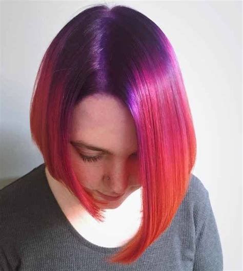 Purple Red And Orange Tri Tone Short Bold Hair Color