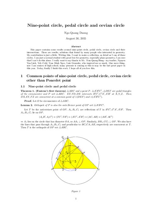 (PDF) Nine-Point Circle, Pedal Circle and Cevian Circle ...
