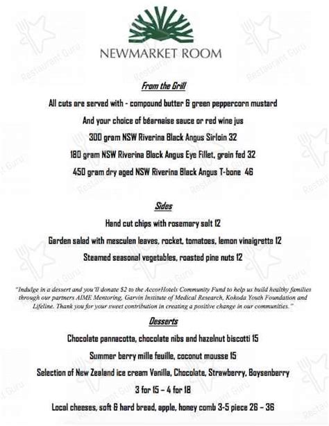 Menu At Newmarket Restaurant Warwick Farm