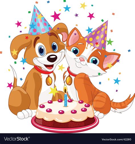 Birthday party dog and cat Royalty Free Vector Image Funny dogs will make a good mood on her beautiful drawing for her.