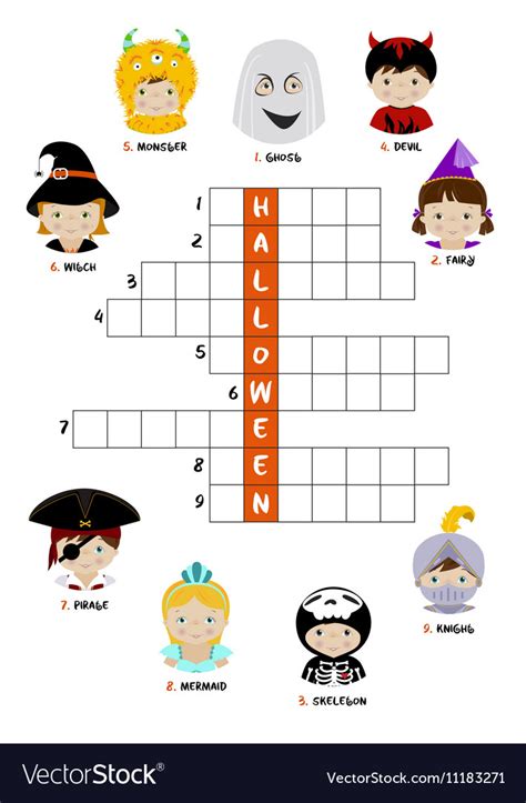 Halloween Crossword Puzzle For Kids Royalty Free Vector