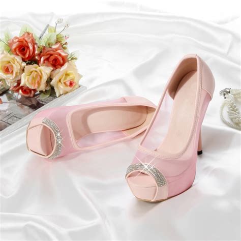 Gorgeous Pink Peep Toe Diamante Design High Heels On Luulla