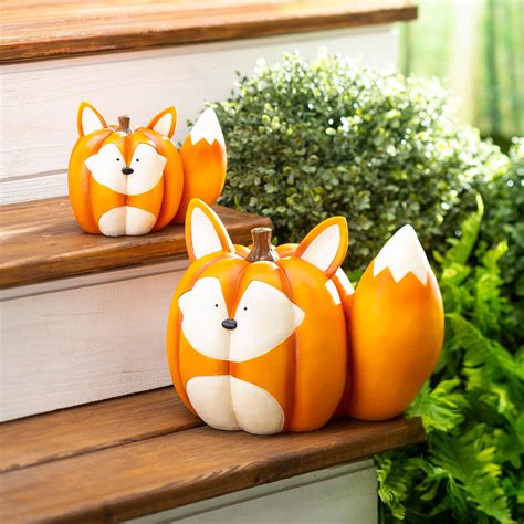 Mother And Baby Fox Pumpkin Statues Set Of 2 Wind And Weather