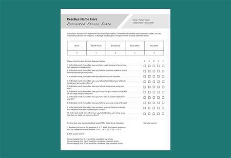 Perceived Stress Scale Pdf Editable Printable Fillable Template