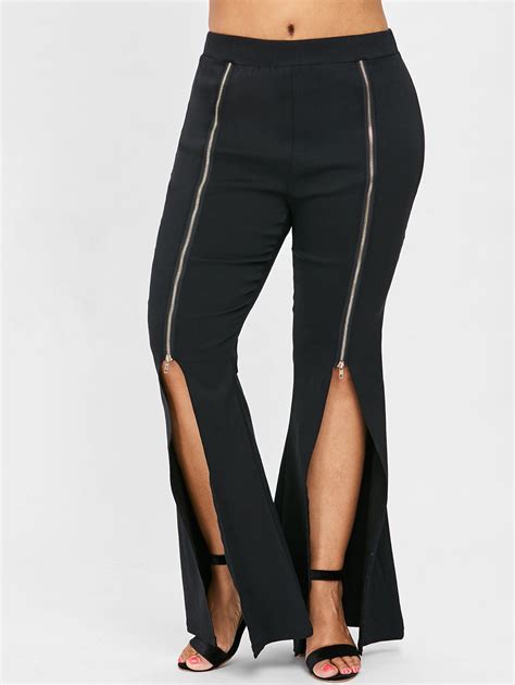 buy kenancy fashion women plus size front zipper embellished flare pants slit