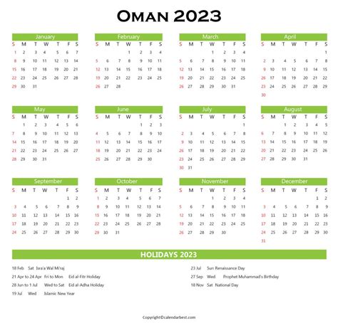 Oman Calendar For 2023 Free Printable Calendar 2023