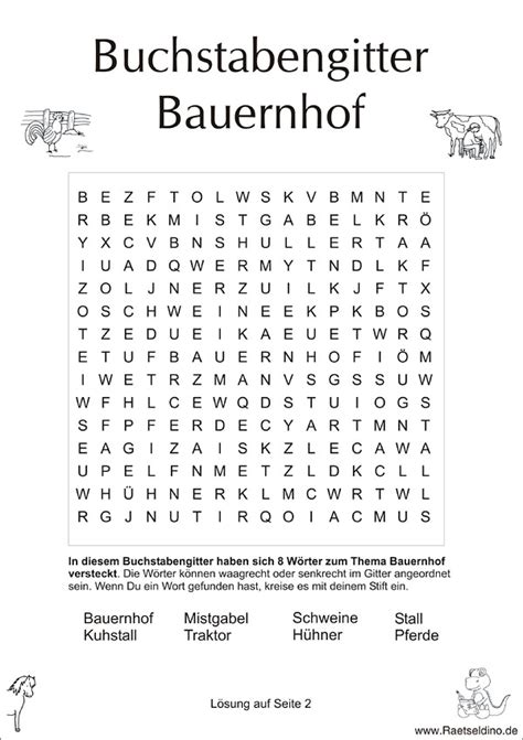 Auf unserer webseite können kinder tolle kreuzworträtsel, die speziell für kinder rätselspass mit unseren kostenlose kreuzworträtsel für kinder zum gratis download und. Buchstabengitter für Kinder - Thema Bauernhof