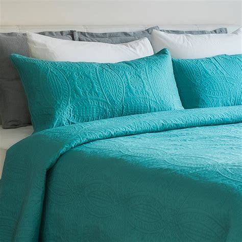 Mezzati Bedspread Coverlet Set Blue-Ocean Teal - Bedding Cover - Brushed Microfiber Bedding 3 ...