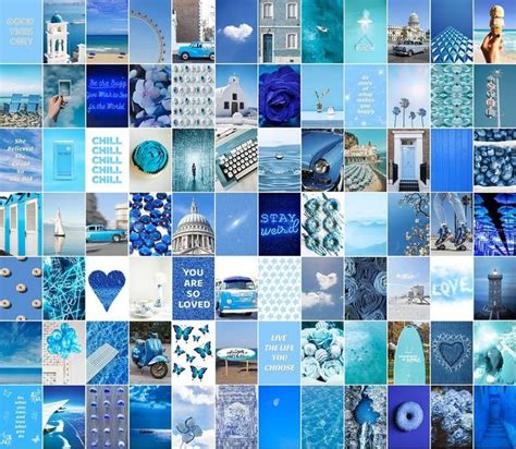 Blue Collage Kit 80100 Pc Blue Aesthetic Wall Collage Blue Etsy