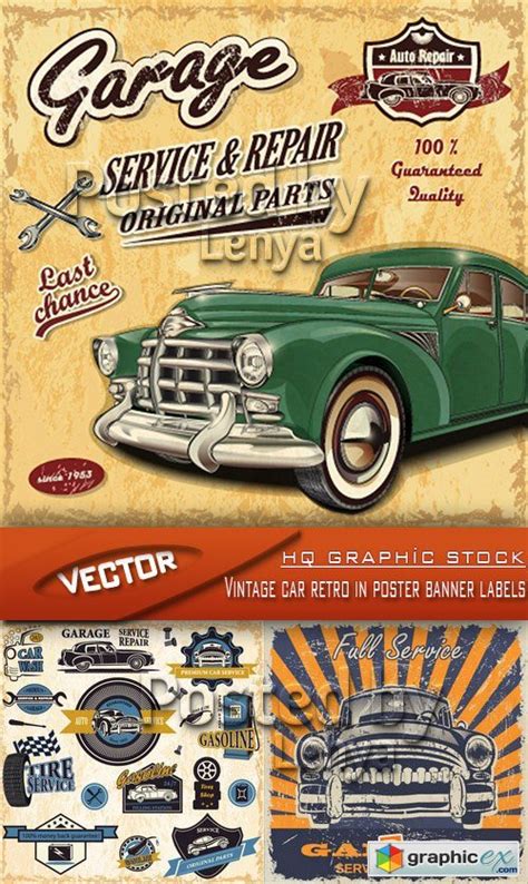 Stock Vector Vintage Car Retro In Poster Banner Labels Free