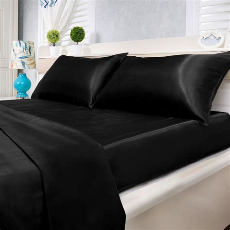 Satin Bed Sheet Set Ultra Soft 4 Piece Black King
