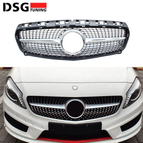 For Mercedes W176 A45 Style Front Bumper Grill Diamond Style Sliver