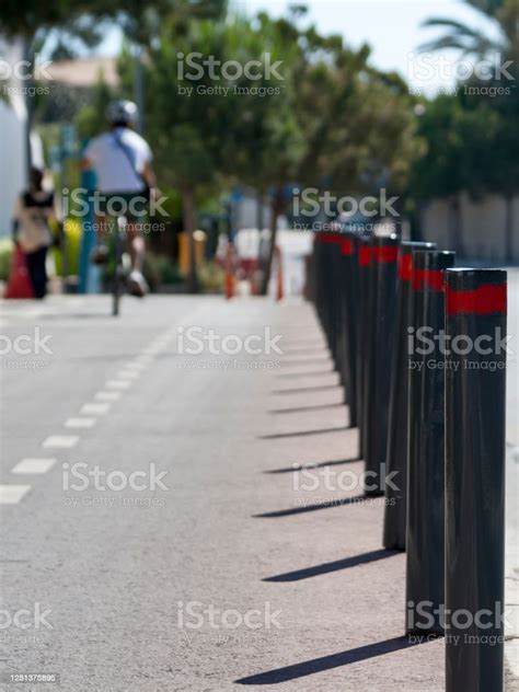 Row Of Street Bollards On Bike Path Stock Photo Download Image Now