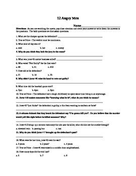 12 angry men study guide. 12 Angry Men Movie Worksheet by All Things High School ...